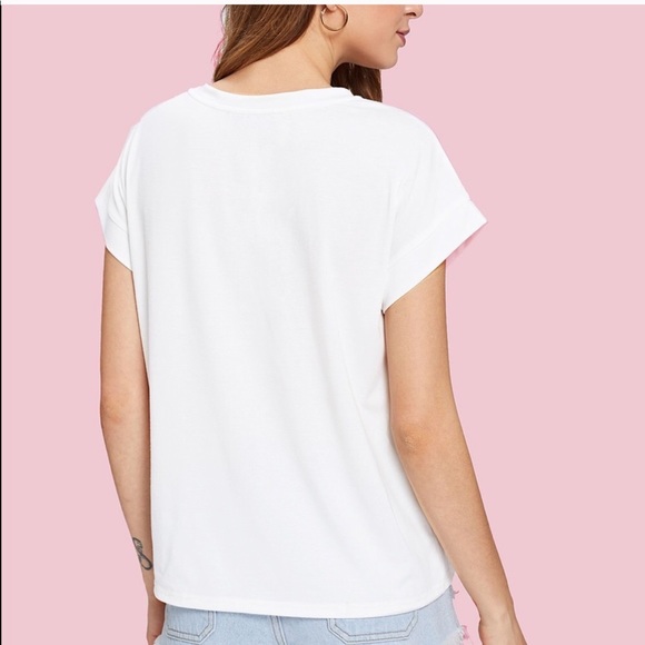 pink flamingo tee shirt pom pom fluffy white - Picture 2 of 3